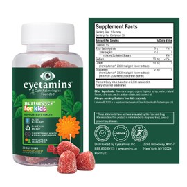 eyetamins Nurtureyes Eye Health Gummy for Kids - 30 Easy-to-Chew, Mango Gummies - Ophthalmologist- Created Kids Eye Vitamins - Natural, Vegan, and Non-GMO Formula