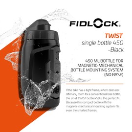 FIDLOCK Twist Single Bottle 450 ml Black with Twist Connector: Magnetic Bike Bottle Holder