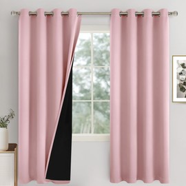 QUEMAS Baby Pink Blackout Curtains for Girls Bedroom 72 Inch Length 2 Panels Set, Thermal Insulated 100% Light Blocking Soundproof Grommet Window Curtains for Nursery with Liner, Each 52 Inch Wide