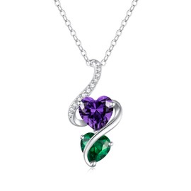 LOUISA SECRET Unique Double Heart Necklace Gifts for Wife Women, 925 Sterling Silver Tiny Birthstone Pendant Jewelry Gift for Her Girlfriend Mom Valentine's Day Anniversary Mother's Day Birthdays & Christmas