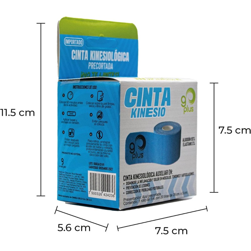 Cinta Kinesiologica Azul 5 m Precortada Go Plus