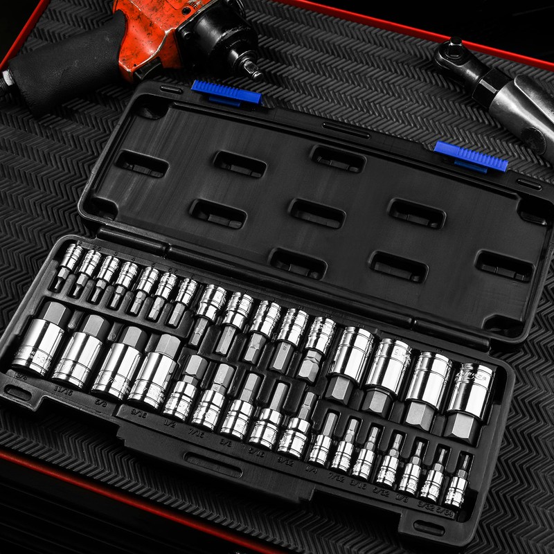 EPAuto 32 PCs Hex Bit Socket Set, SAE and Metric,