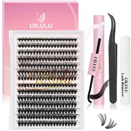 UILULU DIY  Extension Kit Individual  Cluster D Curl Eyelash Set (0.07D-9-16MM Kit) - Specification: 40D+Remover+Bond&Seal+Tweezers
