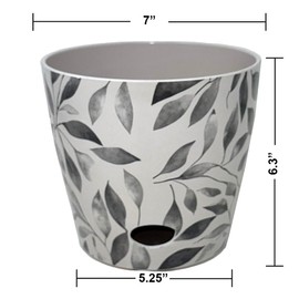 7 Inch Self-Watering Bamboo Planter (Gray Leaves)