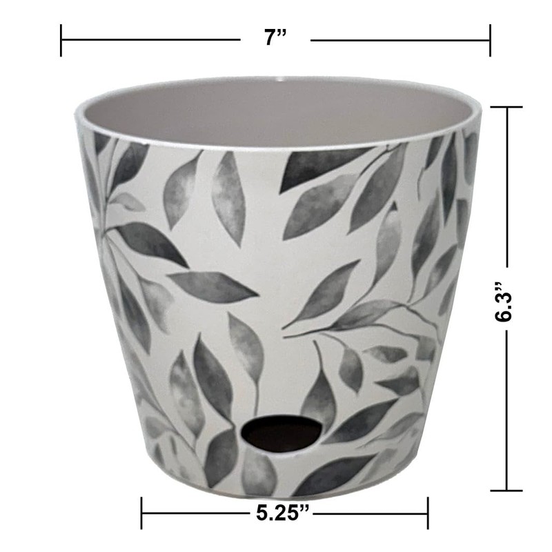 7 Inch Self-Watering Bamboo Planter (Gray Leaves)