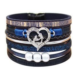 P Ammy Fashion® Women's Fashion Mother Love Multi-Layer Leather & Pearls Bracelet Boho Cuff with Magnetic Clasp, created quartz