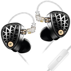 KZ Phantom Gaming Earbuds Hi-Fi Metal IEMs, Earphones, in-Ear Headphones with Large Dynamic Driver, Sound Effect Adjustment, Detachable and Replaceable Silver-Plated Cable (Black, with Microphone)