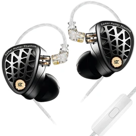 KZ Phantom Gaming Earbuds Hi-Fi Metal IEMs, Earphones, in-Ear Headphones with Large Dynamic Driver, Sound Effect Adjustment, Detachable and Replaceable Silver-Plated Cable (Black, with Microphone)