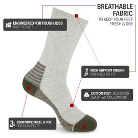 HOT FEET Work Socks for Men - Long Warm Winter Boot Crew Cotton Socks, Cushioned, Moisture Wicking 10-Pack, Size 6-12.5, Olive