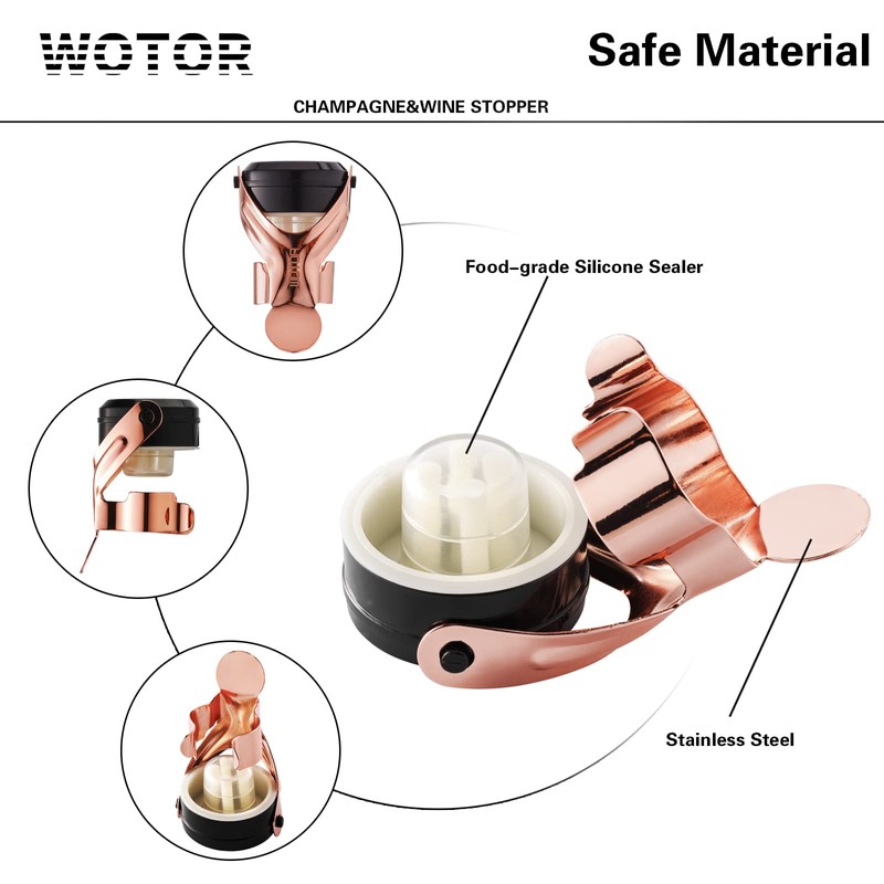 WOTOR Champagne&Wine Bottle Stoppers Stainless Steel with Food Grade Silicone,