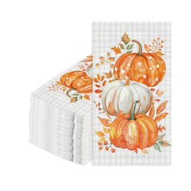 100 Pcs Fall Pumpkin Guest Napkins Thanksgiving Disposable Hand Towels for Bathroom Maple Leaf Orange Pumpkins Decorative Napkins for Autumn Harvest Thanksgiving Party