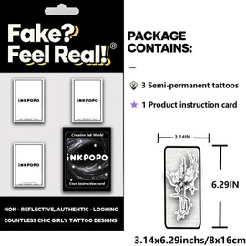 INKPOPO 3 Sheets Semi-Permanent Tattoos for Adults | 7-15 Days Longwear | Waterproof & Realistic Finish | Adult Art Temporary Tattoos | Renaissance Series 141