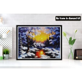 Bimkole DIY 5D Diamond Painting Accessories Winter Stream, Snow Sun Diamond Painting Kit Full Round Drill Painting by Numbers Painting Embroidery Cross Stitch Diamond Decoration (30 x 40 cm)