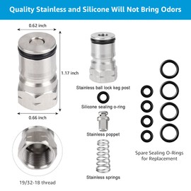 MRbrew Cornelius Type Ball Lock Keg Posts,Stainless Steel Poppets and Springs,Poppet Female Thread Gas + Liquid 19/32-18 Thread (Post & Poppet)