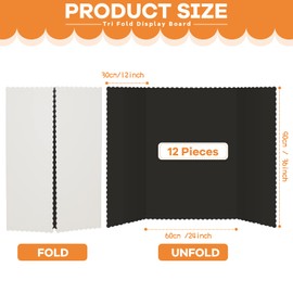 12 Pieces Tri Fold Poster Boards Bulk, Lightweight Science Display Boards, Trifold Presentation Display Board for Science Fair Project(36 x 48 Inch,Black)