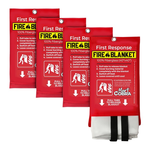 Mart Cobra Emergency Fire Blanket for Home and Kitchen Fire Extinguishers for The House x4 Fiberglass Fire Blankets Emergency for Home Fireproof Blanket Fire Retardant Blankets Grease Spray