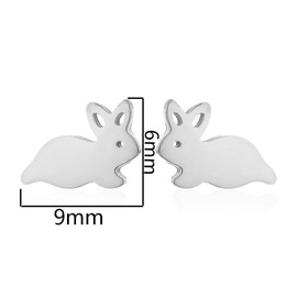 Minimalist Rabbit Small Little Stud Earrings for Women Teen Girls Cute Stainless Steel Animal Cartilage Pierced Hypoallergenic Tiny Huggie Sleeper Studs Earring Fashion Jewelry Birthday Easter Day