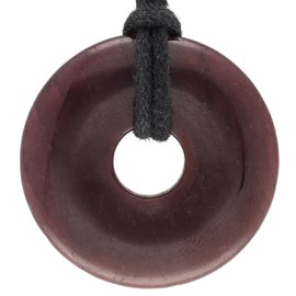 Lebensquelle Plus Garnet Gemstone Doughnut Diameter 30 mm + Cotton Cord Gemstone Pendant Genuine Healing Stone Necklace with Ribbon, Semi Precious Stone, Bronzite