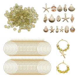 PaoShuTai 50 Sets Wine Glass Charms, Wine Charms for Stem Glasses, DIY Reusable Drink Markers for Weddings & Bachelorette with Alphabet Beads