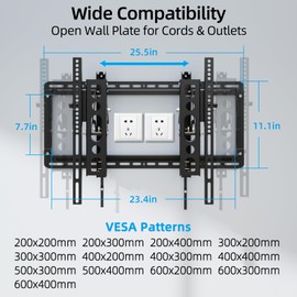 HOME VISION Ultra-Large TV Mount Bracket for 32-90 Inch TVs, Supports up to 132lbs with Sliding Design, Heavy Duty TV Wall Mount for up to 24" Studs with Swivel, Tilt, Max VESA 600x400mm, HVX601