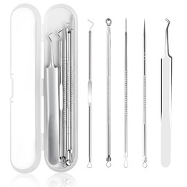 LOPHE Blackhead Remover Tool Kit, 5PCS Pimple Popper Tool Kit Stainless Steel Comedone Extractor Tweezers Acne Needle Pimple Popping Kit for Removing Pimple Blackheads Zit on Forehead Facial Nose