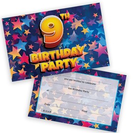 9th Birthday Party Invitations Kids - Celebration Stars 36 Pack - Childrens Birthday Invitations for Boys/Girls A6 Bday Party Invites Invitation Cards with Folding Envelopes