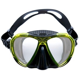 EVO Abaco Dive Mask with Silicone Skirt and Strap with Tempered Glass Lenses and Easy Grip Nose Pocket for Scuba Diving, Snorkeling, Freediving and Scuba Mask (Black/Yellow)