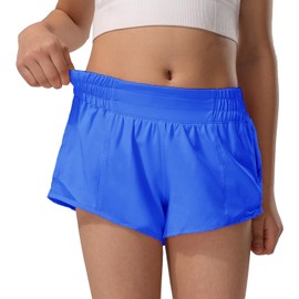 HXUNJW Girls Athletic Shorts Lightweight Running Shorts for Teen Girls Kids Liner with Zip Pocket and Elastic, Blue, Large