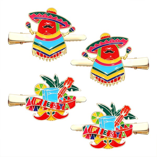 4 PCS Cinco De Mayo Hair Accessories Colorful Enamel Mexico Hair Clips Funny Fiesta Alligator Hair Clips Party Decoration