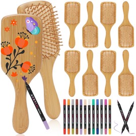 SAYAYA 8 PCS Bamboo Hair Brush for Hair Growth Natural Bamboo Paddle Hairbrush with 12 Multicolor Pens Massaging Scalp Brush for Women Men Kids Detangling Curly Thick Wavy Hair DIY Gift for Crafts