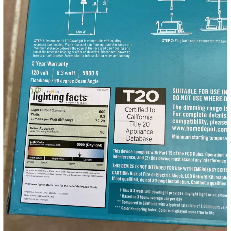 EcoSmart 4 in. White Integrated LED Recessed Trim Daylight 4-Pack