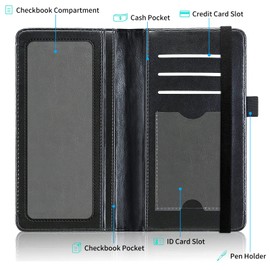 FUYOCWE Leather Checkbook Covers for Men Women Check Book Holder Cover Wallets for Personal Checkbook Duplicate Checks with RFID Blocking & Elastic Strap-Beautiful Beach Seashells