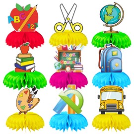 TOPJOWGA First Day of School Decoration 2023, 9 Pieces First Day of School Honeycomb Centrepiece for Table Decorations, First Day of School Decoration, Honeycomb Table Decoration, Honeycomb Table