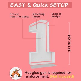 JoyBox Design 2FT Marquee Light Up Number, Marquee Numbers 1, Mosaic Balloons for Numbers, Light Up Numbers for 1st 16st 21st Birthday Party Decorations,Cardboard Numbers, Anniversary Decor