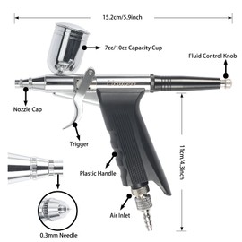 Uouteo Airbrush Trigger Gun Air Brush Gun with 0.3 mm Needles 7CC &10 CC Cup for Painting