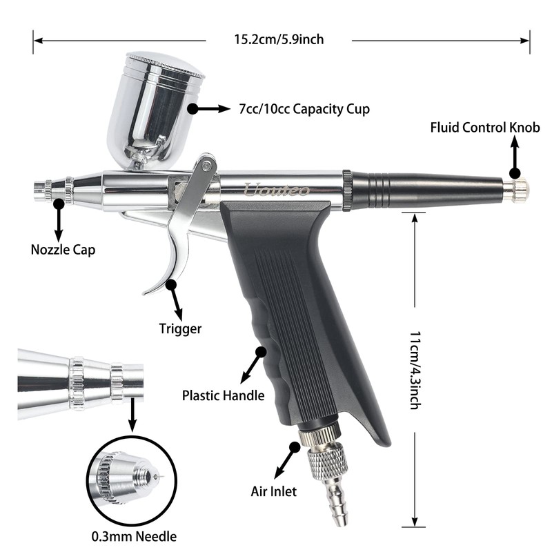 Uouteo Airbrush Trigger Gun Air Brush Gun with 0.3 mm