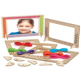 Baker Ross AT809 Cross Stitch Wooden Photo Frame Kits, Cross Stitch for Beginners and for Kids Arts and Crafts Projects (Pack of 4), Assorted, Blue,Green,Orange,Pink,Purple,Red