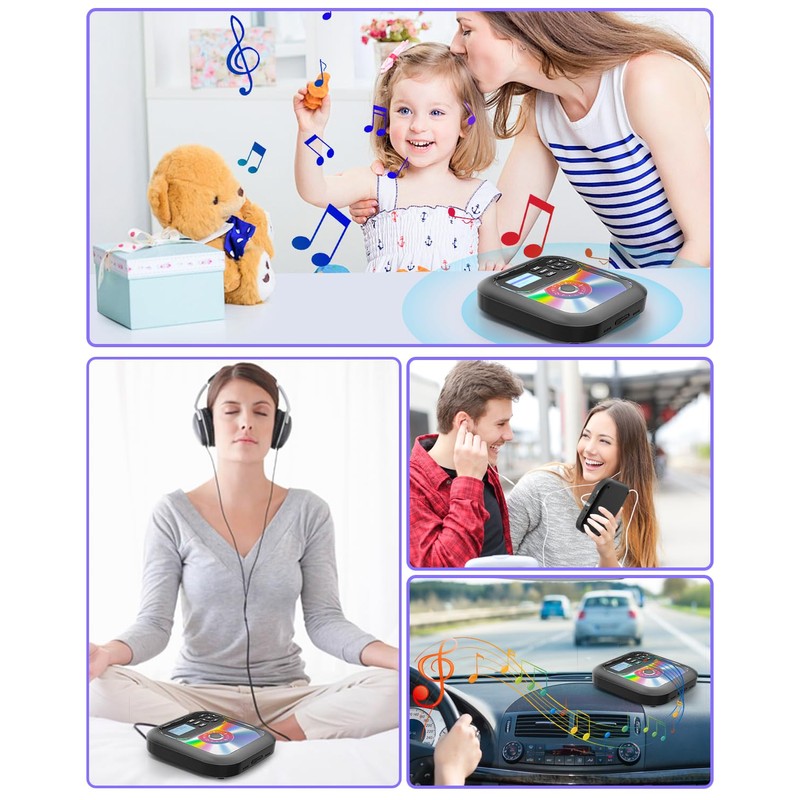 Erasiny Bluetooth CD Player Portable with FM Transmitter and Dual