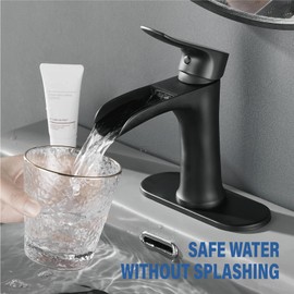 Yundoom Matte Black Bathroom Faucet,Bathroom Sink Faucet,Waterfall Bathroom Faucet,Single Hole Or 3 Hole Bathroom Faucet with 4 Inch Deck Plate,Farmhouse Rv Brass Bathroom Faucet,BF02.