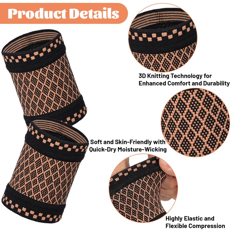 Neyauo 2 Pcs Wrist Compression Sleeve, Wrist Brace Elastic Soft