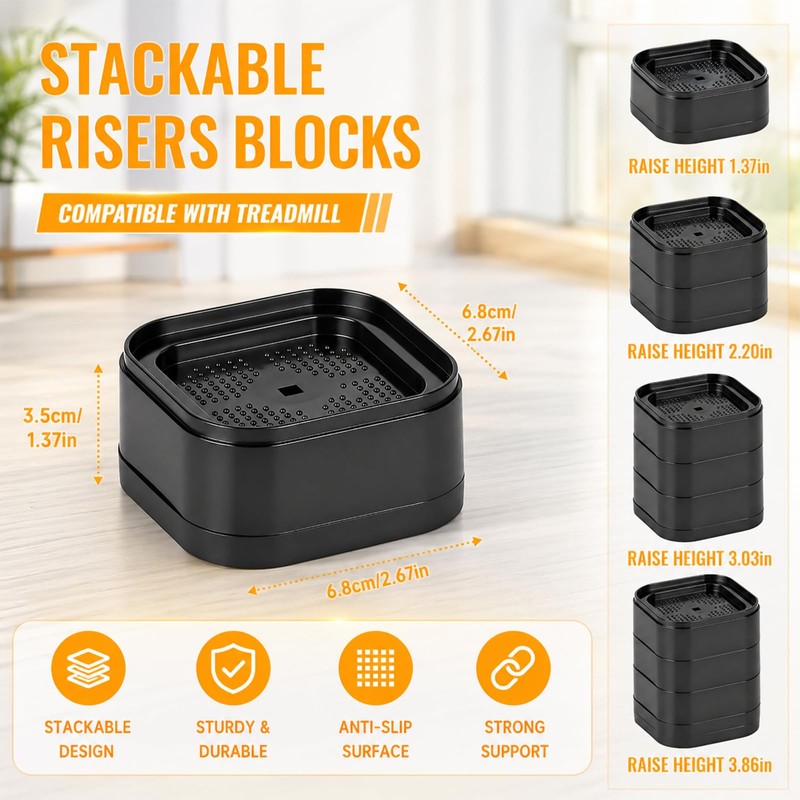 4PCS Treadmill Incline Riser Blocks, Stackable Treadmill Riser Incline Blocks,Uphill