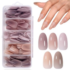 AILLSA Puntas de uñas de gel medianas, forma ovalada, 5 colores naturales, juego de puntas de uñas postizas 4 en 1, uñas a presión, 140 piezas, prebas