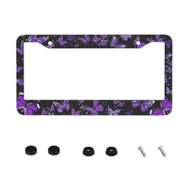 Purple Butterfly License Plate Frame - 1 Pack Beautiful Fluttering Butterfly License Plate Holder Aluminum Metal Car Tag Cover with 2 Holes Customized Decorative for Women US Vehicle Standard
