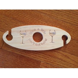 CCHobby Engraved Wine Bottle and Glass Holder Made From Pine Wood