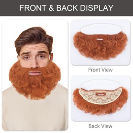 Yan Dream Short Ginger Orange Curly Fake Beard for Men Full Fake Beard and Mustache Costume Facial Hair