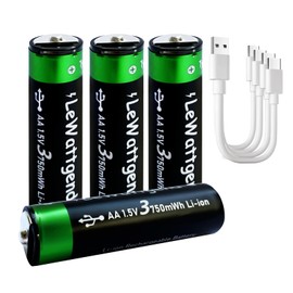 1.5V Rechargeable AA Lithium Batteries, 3750mWh Long Lasting AA Battery with 4-in-1 USB-C Cable Output, AA Batteries for Remote Control Toys Keyboards Wireless Mice(4 Pack)