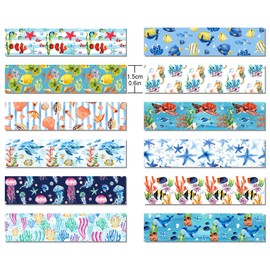 Ocean Washi Tape Set 12 Rolls,Decorative Tape Washi Tape,Tropical Style Sea Animals Ocean Party Decorative Tape Sticker for Scrapbook Journal DIY Art Crafts Gift Wrapping