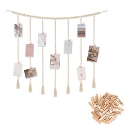 MHYMX Photo Wall with Clips, Photo Garland Boho Photo Curtain Hanging Photo Collage Wall Picture Frame with 45 Wooden Clips and Lead DIY Photo Rope for Home Decor Bedroom Decoration