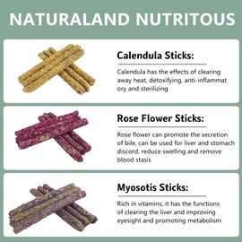 AMSGANK Rabbit Chew Toys, Rabbit Treats Natural Hay Sticks with Petals Hamster Molar Teeth Toys Boredom Breakers for Bunny, Chinchillas, Guinea Pigs, Hamster, Hedgehogs