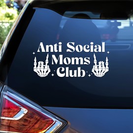 Anti Social Mom Club Car Decals Funny Skeleton Hand, Mother, Sarcastic, Humor Car Window Accessories Affirmations Vinyl Waterproof 6 Inches Bumper Decal Gift for Mom Dad Friend Coworker